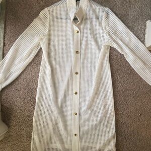 Full length button down shirt white crochet appearance brand new condition